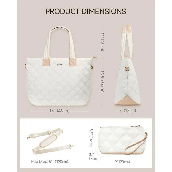 Prite Women Beige Polyester Compartment Quilted Puffer Shoulder Tote Work Bag - Picture 5 of 7